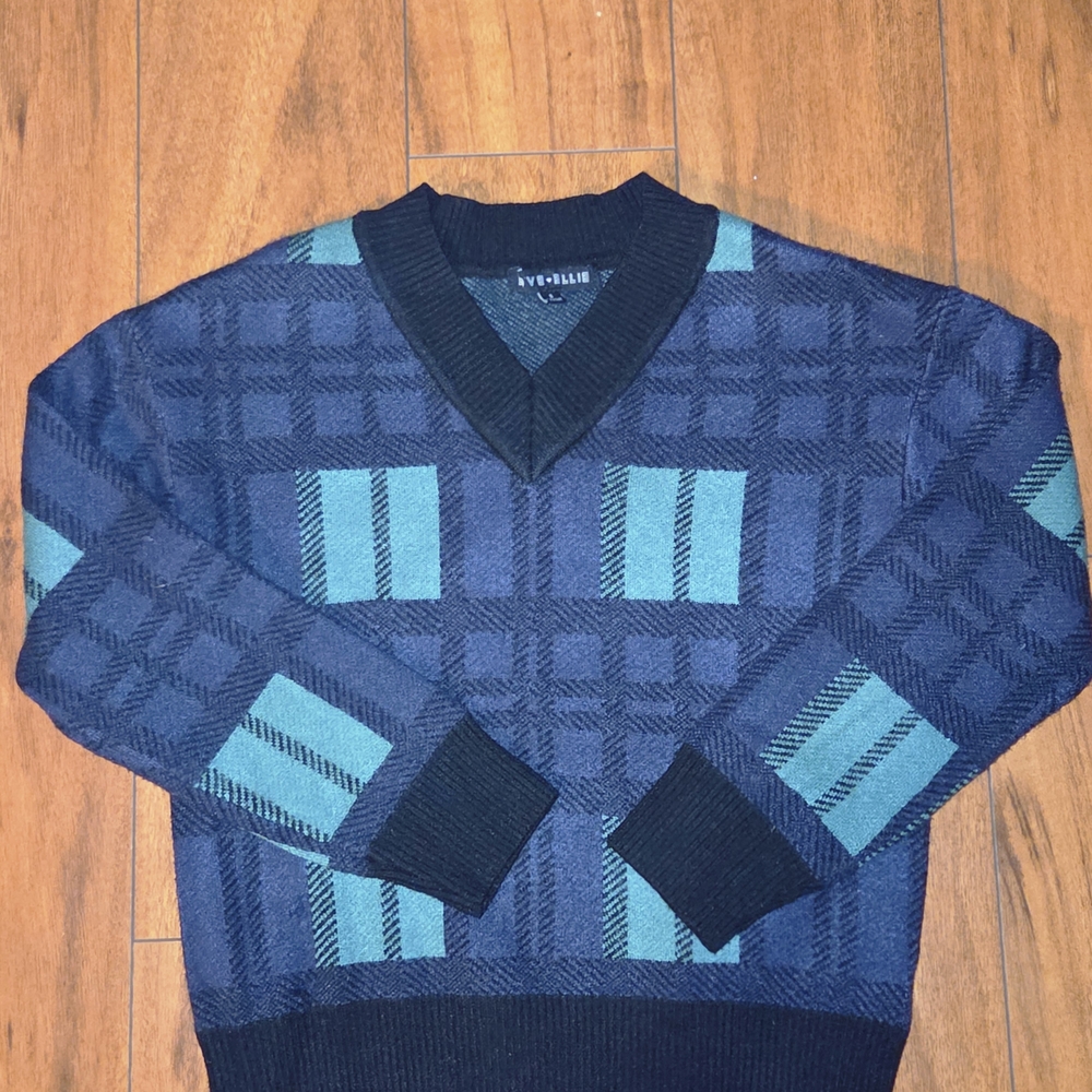 Blue and Teal V-Neck Sweater